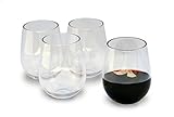 Unbreakable Stemless Wine Glasses, 16 Ounce Set of 4 by Candaven Home, Heavy Gauge Triton Plastic, BPA Free, Shatterproof, Crystal Clear