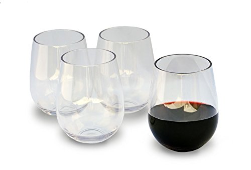 Unbreakable Stemless Wine Glasses, 16 Ounce Set of 4 by Candaven Home, Heavy Gauge Triton Plastic, BPA Free, Shatterproof, Crystal Clear
