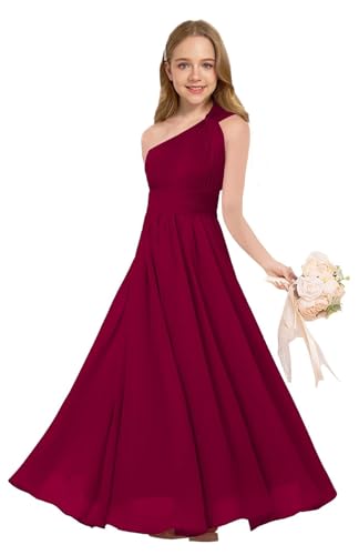 One Shoulder Junior Bridesmaid Dress Chiffon Flower Girl Dresses with Ruffles A Line Wedding Party Gown