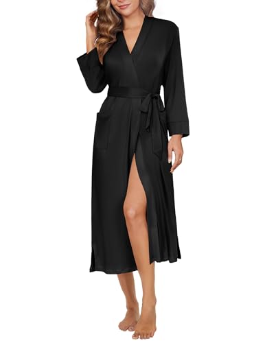 Ekouaer Womens Robe Long Knit Kimono Bathrobe Lightweight Sleepwear Soft Ladies Loungewear with Pockets, S-XXL