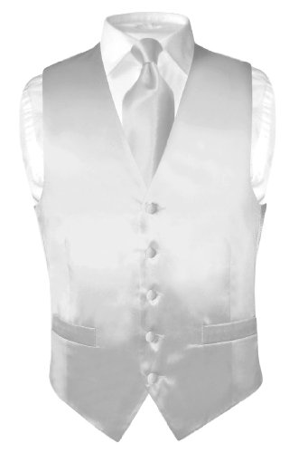 Men's SILK Dress Vest & NeckTie Solid SILVER GREY Color Neck Tie Set