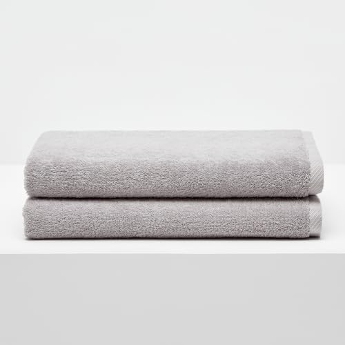 NELPANDA クラシック バスタオル 高級綿 エジプト綿100％ コットン 日常を贅沢に ホテル仕様 甘撚り 厚手 ふわふわ 耐久性 毛羽落ち少ない ギフト 選べる4色（グレー, バスタオル 2枚セット）