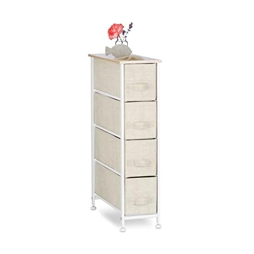Relaxdays Cajonera Multiusos con 4 Cajones, Metal-Tela, Beige, 76 x 20 x 48 cm