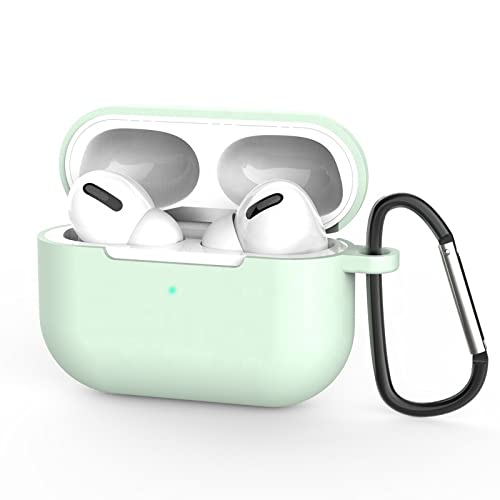 JMF Tech Compatible with AirPods Pro Case - Shockproof Protective Silicone Skin Case Cover with Carabiner Compatible for AirPods Pro (Mint)