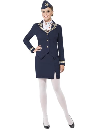 Smiffys womens Airways Attendant Costume, Blue, S - US Size 6-8