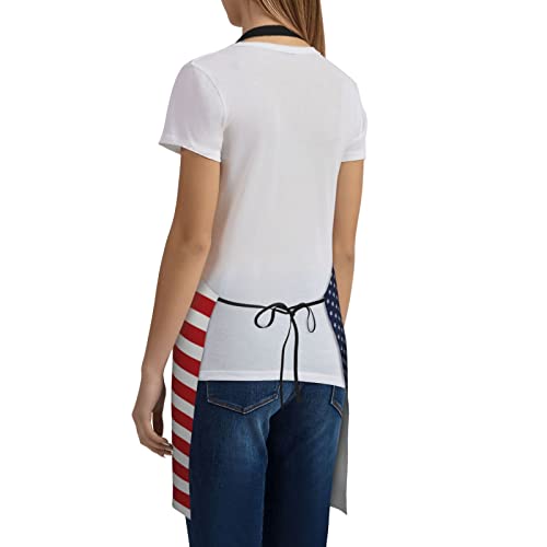 American Flag Print Adjustable Waterproof Apron 25"X28" - Kitchen Chef Works Cooking Grooming Bbq Aprons For Women Men, Blue #TOP2