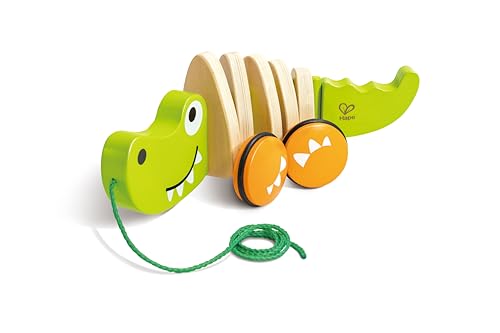 Hape Crocodilo de arrasto - brinquedo de madeira para crianças pequenas, promove a aprendizagem e desenvolvimento do motor, 12 meses