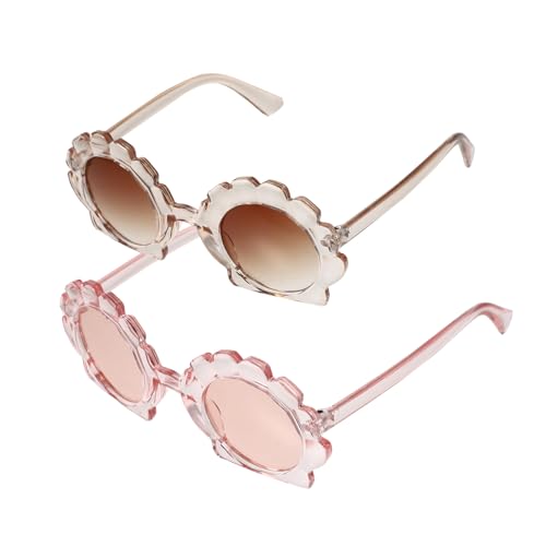 Healifty 2 Pairs Sunglasses Vintage Mirror Shades for Fashionable Irregular Frame Eyewear in Transparent Tea Pink Beach Party UV Protection Accessories for Boys