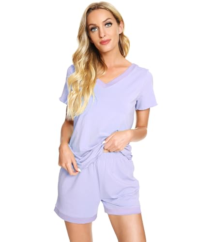 Image of WiWi Viscose from Bamboo Pajamas Set for Women Super Soft Short Sleeve Cooling Summer Plus Size Pjs Sets Sleepwear S-4X