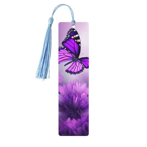 紫の花 蝶 木製 しおり DIY 木製クラフト しおり 木製吊り下げタグ カラフルなタッセル付き 木製ギフトタグ ラベル 本好きの方への珍しいギフト 男性 女性