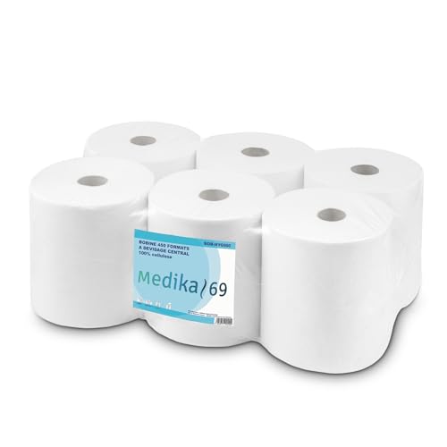 MEDIKA 6 Bobines Dévidage Central | Essuie-Tout | Ecolabel | 450 Feuilles | 2 Plis | 19X20cm