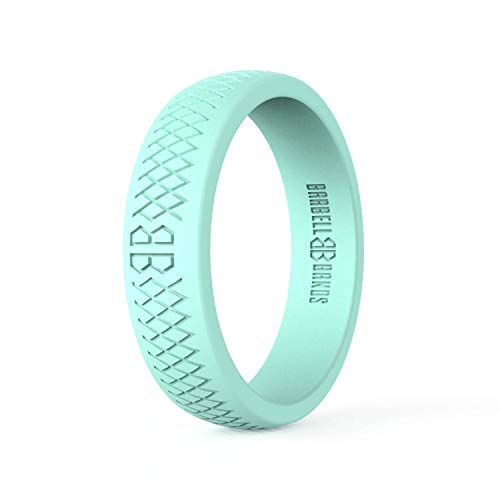 Barbell Bands Silicone Ring For Women | Premium Rubber Wedding Band | Perfect For Fitness, Lifting, Active Lifestyle - Comfortable and Durable (Mint, 4)