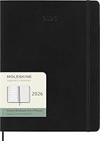 Moleskine Wochenplaner, Wochenagenda 2026 12 Monate mit Platz für Notizen, mit weichem Einband und Gummibandverschluss, Format XL 19x25, Farbe Schwarz