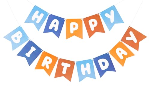 Image of Happy Birthday Banner Party Banner NO DIY Birthday Sign Blue and Orange