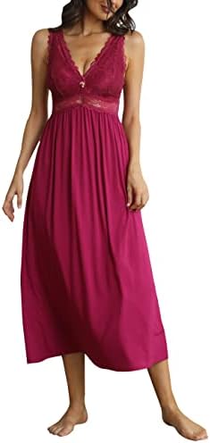 ALCEA ROSEA Womens Sleepwear Lace Lingerie Chemises V Neck Nightgown Long Sexy Sleep Dress Sleeveless Lace for Women Elegant (Rose,M)
