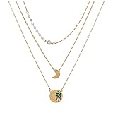 XJEIVJIC Collar bohemio en capas para mujer, collar de Triple perla, colgante de concha y Luna, cadena delicada para clavícula