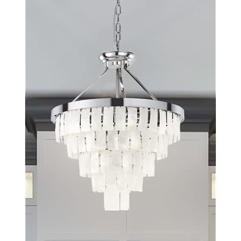 Tochic Modern Capiz Shell Chandelier, 5 Lights Foyer Rectangular Shell Ceiling Lighting, Hanging Pendant Light Bedroom Chandeliers, Coastal Kitchen Light for Hallway, Dinning Room,Living Room,Bathroom Cover