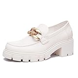 Athlefit Women's Platform Chunky Loafers Comfortable Slip on Lug Sole Business White Loafer Shoes Size 7
