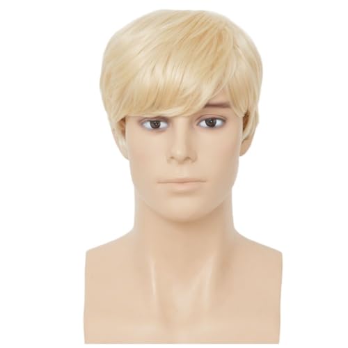 Image of Swiking Mens Short Blonde Wig Natural Synthetic Hair Wigs Halloween Costume Daily Party Wig