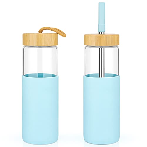 Tronco 20 oz Glass Water Bottles with Lids, Reusable Borosilicate Glass Bottles with Bamboo Lid & Non-Slip Silicone Sleeve for Coffee, Iced Tea, Water, Leak-Proof, BPA-Free – Ideal for Offic