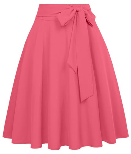 Image of FRAULEIN Women's Flared Pleated Maxi Skirt High Waist A-Line with Pockets and Belt Accessories [Small-Plus Size]