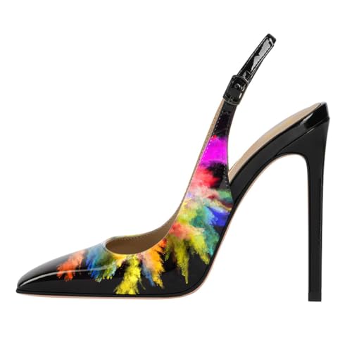 FOWT Women Square Toe Stiletto Pump Glossy High Heel Slingbacks Fashion Summer Parties Wedding Dress Shoes Size 4-16 US2