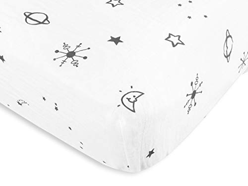 Image of Amazing Baby Cotton Muslin Fitted Crib Sheet, Space, Soft Black , 52x28x6 Inch (Pack of 1)