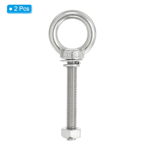 Image of PATIKIL M10 x 70mm Lifting Shoulder Eye Bolt, 2Pcs 304 Stainless Steel Lifting Ring Threaded Eyebolt with Nuts Washers for Hanging Hammocks Articles