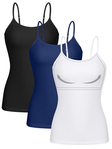 Image of ATTRACO Women 3 Pack Cotton Camisoles with Shelf Bra Adjustable Spaghetti Strap Tank Tops