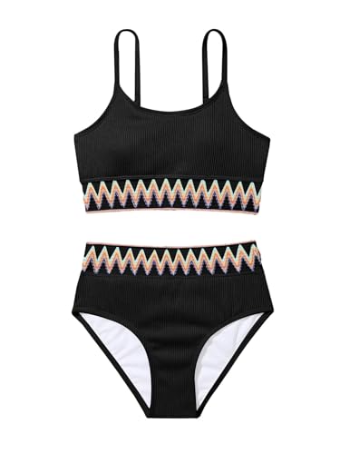 Image of Lilosy High Waisted Tummy Control Ribbed Bikini Crop Top Brazilian Swimsuit Set 2 Piece
