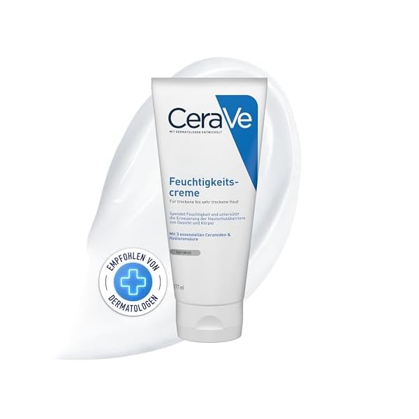 CeraVe Feuchtigkeitscreme für Körper und Gesicht, Creme für trockene bis sehr trockene Haut, Mit Hyaluron und 3 essenziellen Ceramiden, 1 x 177ml