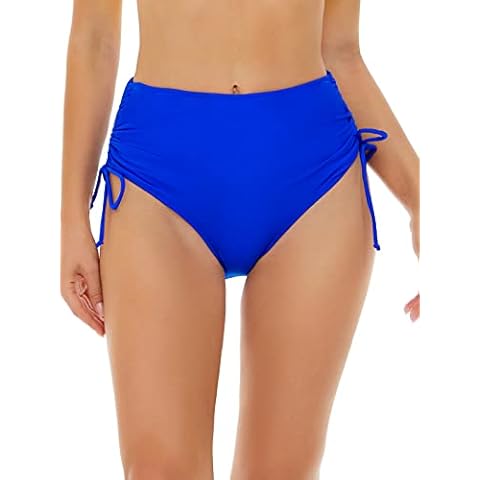 Bellecarrie Women's High Waisted Bikini Bottoms Full Coverage Swimsuit Bathing Suit Bottom Adjustable Tie Side Swim Briefs, Royal Blue, X-Large Cover