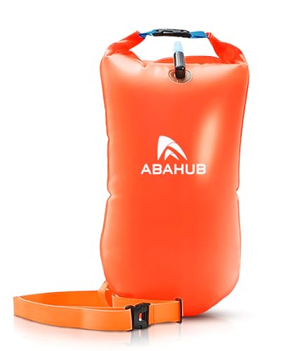 Abahub Swim Buoy Safety Tow Float Swim Bubble Achieve Be Bright Be Seen Be Safer for Open Water Swimmers and Triathletes During Outdoor Swimming High Visibility Buoy Orange 15L