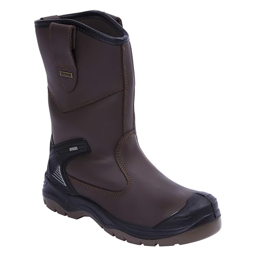 Apache Mens Rigger Boot AP305 | Brown Size 9 UK | Waterproof and Breathable | Steel Toe Cap and Midsole Protection | Padded Ankle and TPU Heel Guard