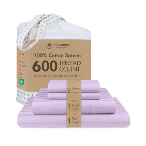 Image of Threadmill 600 Thread Count Cotton Queen Sheet Set, Sateen, 4-Piece | 100% Cotton, Sateen Weave, 4-Piece Set, 16 inch Deep Pocket, Cooling, Fade-Resistant, OEKO-TEX Certified, Machine Washable