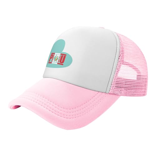 Flag of Peru Lightweight Mesh Baseball Hat Fishing Sun Cap Outdoor Casual Cap Pink