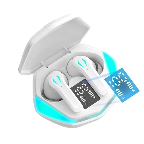 H'MASTON Fone de Ouvido Bluetooth Fone Sem Fio Gamer Esportivo com Microfone Cancelamento de Ruido Ativo Tela LED RS-29 (BRANCO)