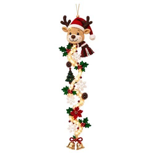 Holiday Crochet Knit LED Christmas Door Hanger Snowman Santa Reindeer