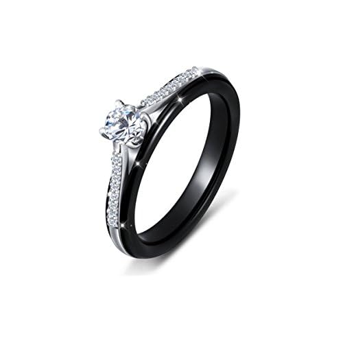 S925 Sterling Silver Ceramic Engagement Wedding Black Promise Band Rings for Her Women Wife Bride Mom Lover Jewelry Birthday
