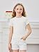 Haloumoning Girls Short Sleeve T-Shirts Kids Rib Knit Slim Fit Tops Summer Fashion Crewneck Tees 5-14 Years White