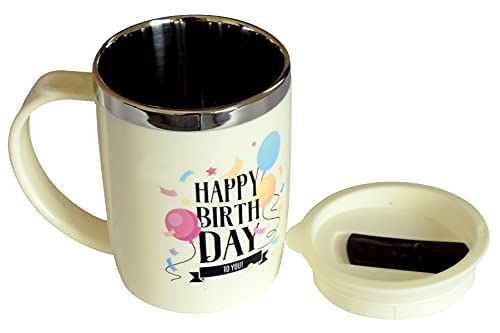 Image of Kuber Industries Insulated BPA Free Plastic Coffee Mug with Lid (Cream)