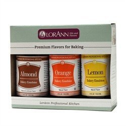 LorAnn Bakery Emulsion paquete de 3 - Almendra, limón, naranja, botellas de 4 onzas
