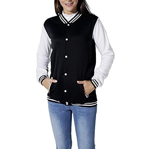 Image of Mowbeat Women Baseball Jacket Varsity Uniform Unisex Adult Long Sleeve Casual Loose Cardigan Men's Track Jacket