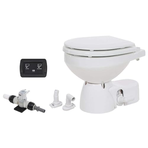 Image of Jabsco 38045-3094 Quiet Flush E2 Electric Marine Toilet, 24V, Fresh Water | Touch Sensor Flush Panel, Eco Water-Saving Flush, Easy Install & Service Head, Fresh Water w /Solenoid, Compact Bowl, 24 Volt