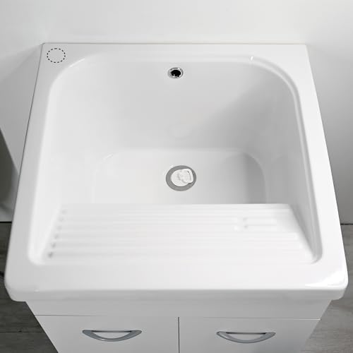 Jo-Bagno.it Mobile LAVATOIO Ceramica 60 x 60 x H 88 ATHENA Design Bianco Incluso di PILETTA in Acciaio E SIFONE Pilozza Profonda 33 cm con strizzatoio (Foro SX)