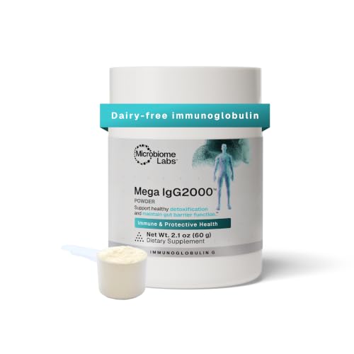 Microbiome Labs Mega IgG2000 Gut Health Powder for Women Men & Kids 2+ - IgG Immunoglobulin Supplement for Digestive Health Support - Dairy-Free Bovine Colostrum Supplement Alternative (2.1 Ounces)