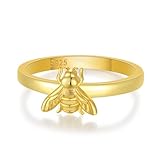 WENDAO 925-Sterling-Silver Honeycomb Bumble Bee Ring -18k Gold Plated Adjustable Honey Lucky Bumblebee Rings Jewelry Birthday Christmas Jewelry Gifts for Women Mom Daughter Wife Lovers (8#)