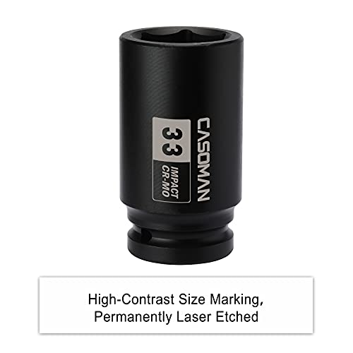 Image of CASOMAN 3 /4 inch Drive x 33 mm Deep 6 PT Impact Socket, CR-MO, 3 /4-inch Drive 6 Point Axle Nut Socket for Easy Removal of Axle Shaft Nuts (33MM)