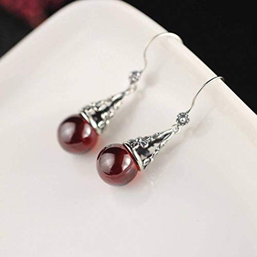 Boucles d'oreilles argent 925 ciselé et grenat rouge élégant pour femme