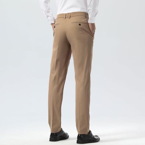 Image of Plaid&Plain Men's Slim Fit Dress Pants Stretch Khaki Pants Wrinkle Free